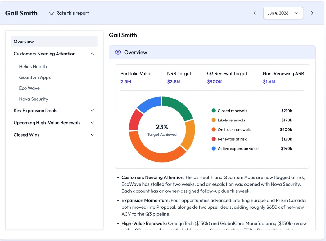Portfolio Manager book overview report for a CSM